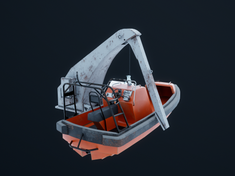 Barca di salvataggio con gru a gru Modello 3D