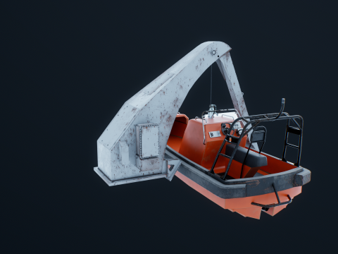 Barca di salvataggio con gru a gru Modello 3D