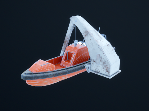 Barca di salvataggio con gru a gru Modello 3D