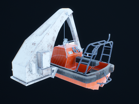 Barca di salvataggio con gru a gru Modello 3D