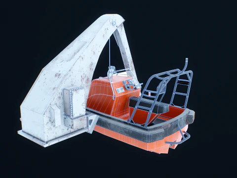 डेविट क्रेन के साथ बचाव नाव 3D मॉडल