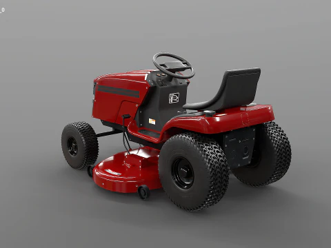 Ride-On Lawn Mower Realistic Garden Tractor PBR Textures 3D Model