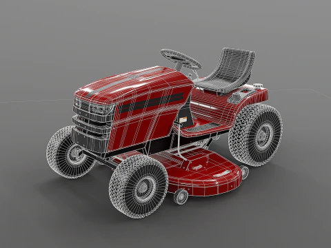 Ride-On Lawn Mower Realistic Garden Tractor PBR Textures 3D Model
