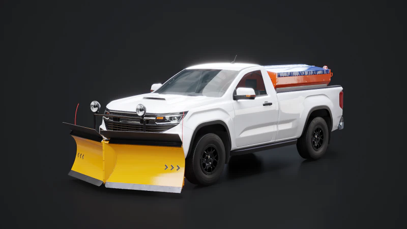 Snow Plow Pickup Truck - Winter Service Utility Vehicle with Spreader and Blade 3D Model .c4d .max .obj .3ds .fbx .stl .blend 
