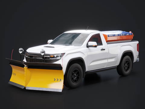 Sneeuwploeg pick-up - Winterdienst-utiliteitsvoertuig met strooier en mes 3D Model