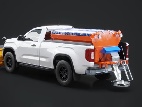 Snow Plow Pickup Truck - Winter Service Utility Vehicle with Spreader and Blade 3D Model