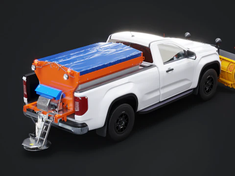 Snow Plow Pickup Truck - Winter Service Utility Vehicle with Spreader and Blade 3D Model