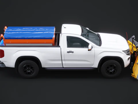 Snow Plow Pickup Truck - Winter Service Utility Vehicle with Spreader and Blade 3D Model