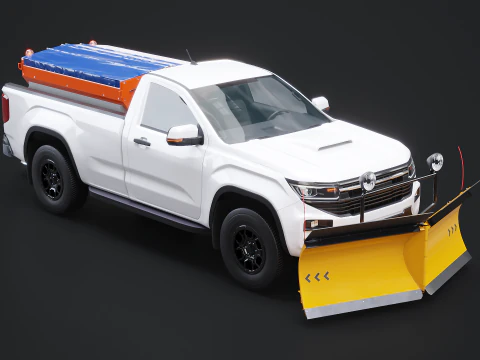 Snow Plow Pickup Truck - Winter Service Utility Vehicle with Spreader and Blade 3D Model