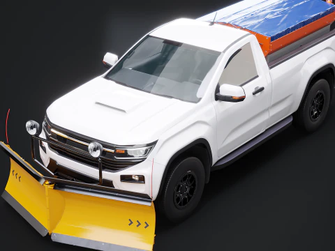 Snow Plow Pickup Truck - Winter Service Utility Vehicle with Spreader and Blade 3D Model