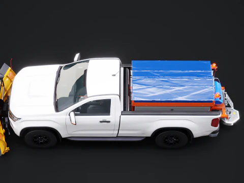 Snow Plow Pickup Truck - Winter Service Utility Vehicle with Spreader and Blade 3D Model