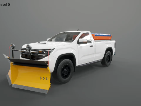 Snow Plow Pickup Truck - Winter Service Utility Vehicle with Spreader and Blade 3D Model