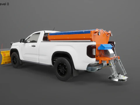 Snow Plow Pickup Truck - Winter Service Utility Vehicle with Spreader and Blade 3D Model