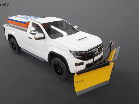 Snow Plow Pickup Truck - Winter Service Utility Vehicle with Spreader and Blade 3D Model