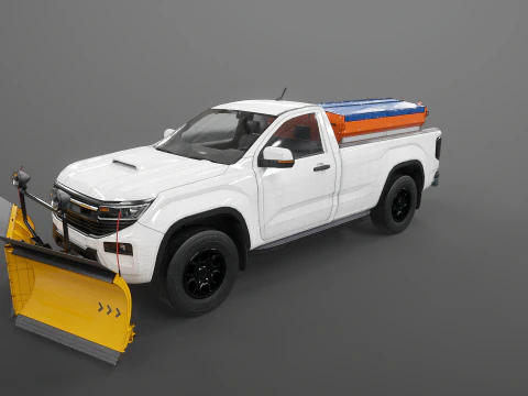 Snow Plow Pickup Truck - Winter Service Utility Vehicle with Spreader and Blade 3D Model