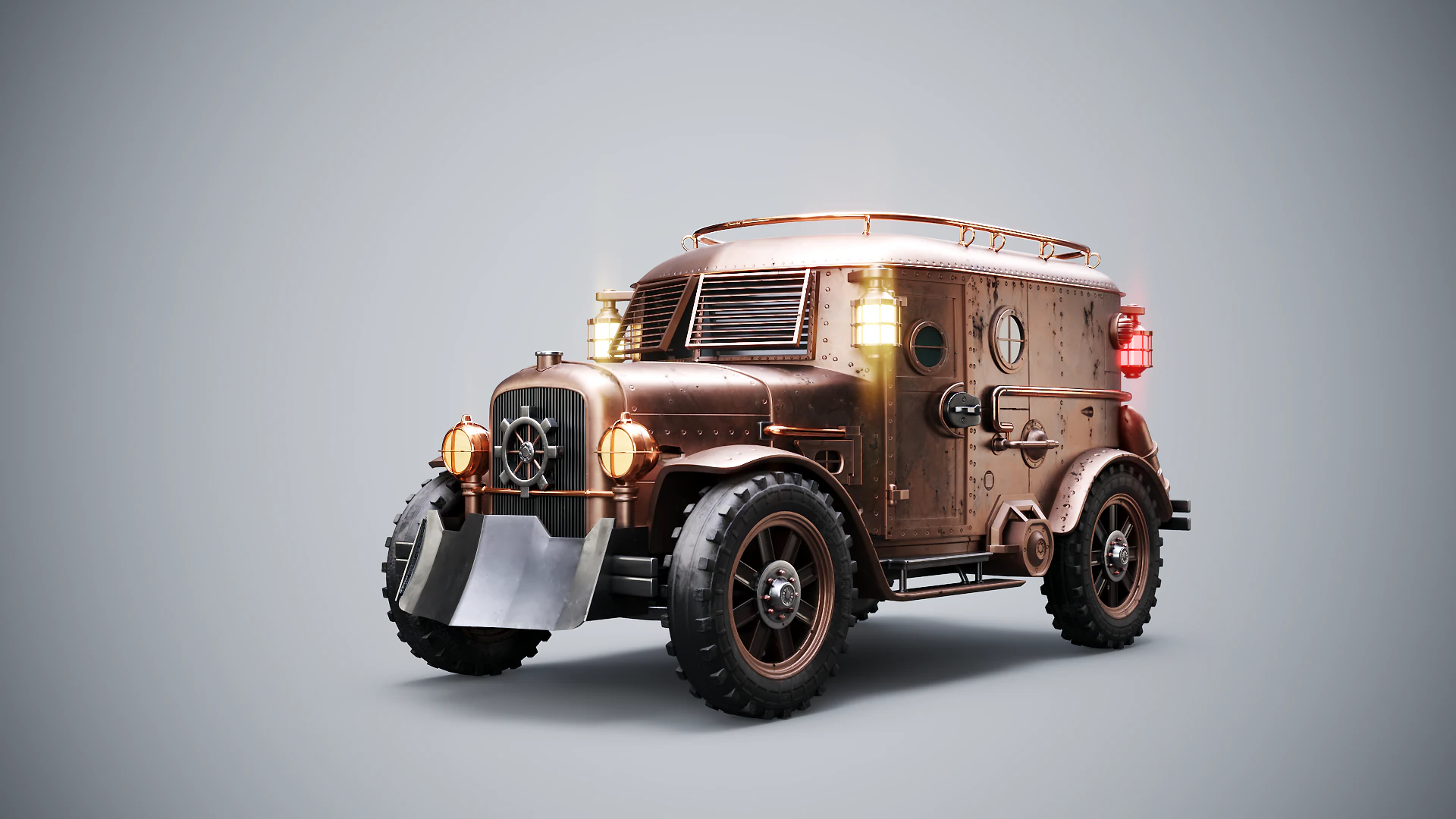 Steampunk Armored Van PBR Textured Vehicle 3D Model .c4d .max .obj .3ds .fbx .stl .blend 