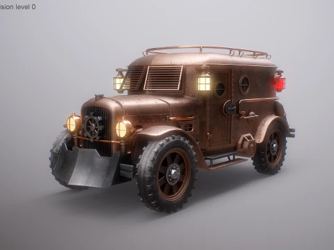 Steampunk Armored Van PBR Textured Vehicle 3D Model