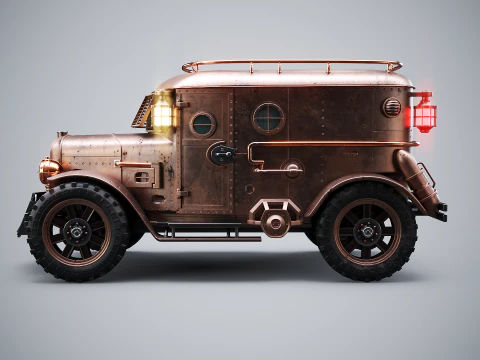 Steampunk Armored Van PBR Textured Vehicle 3D Model
