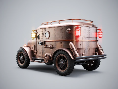 Steampunk Armored Van PBR Textured Vehicle 3D Model