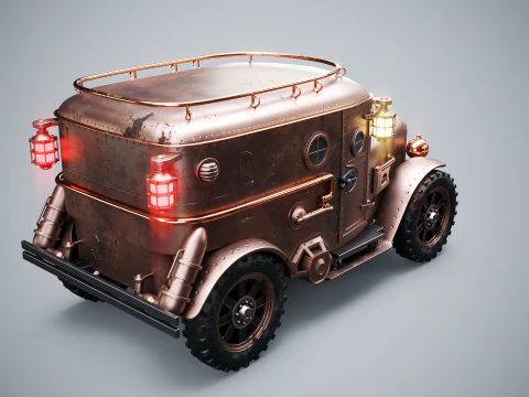 Steampunk Armored Van PBR Textured Vehicle 3D Model