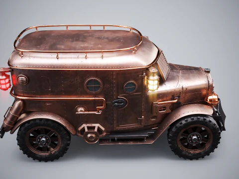 Steampunk Armored Van PBR Textured Vehicle 3D Model