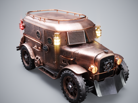 スチームパンク装甲バン PBR テクスチャ車両 3Dモデル