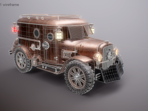 スチームパンク装甲バン PBR テクスチャ車両 3Dモデル