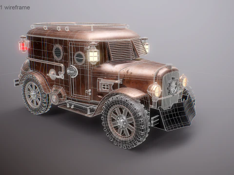 Steampunk Armored Van PBR Textured Vehicle 3D Model