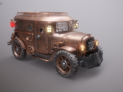 スチームパンク装甲バン PBR テクスチャ車両 3Dモデル