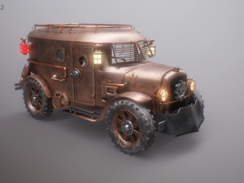 Steampunk Armored Van PBR Textured Vehicle 3D Model