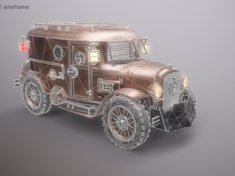 スチームパンク装甲バン PBR テクスチャ車両 3Dモデル