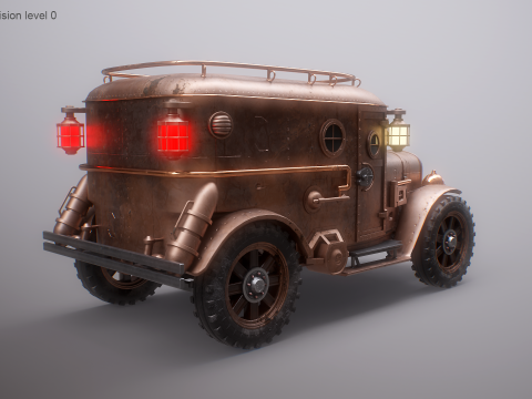 スチームパンク装甲バン PBR テクスチャ車両 3Dモデル