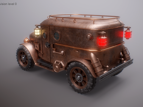 スチームパンク装甲バン PBR テクスチャ車両 3Dモデル