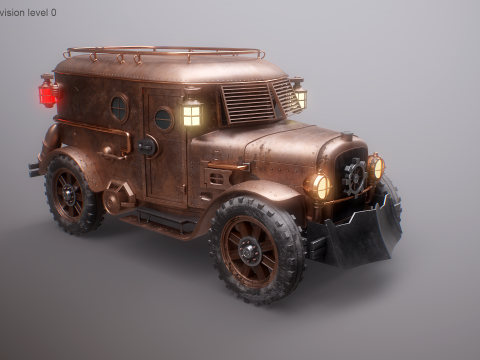 スチームパンク装甲バン PBR テクスチャ車両 3Dモデル