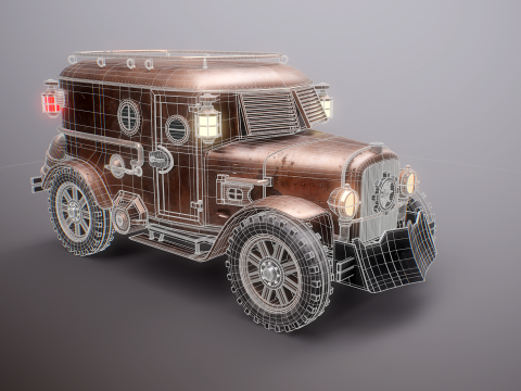 スチームパンク装甲バン PBR テクスチャ車両 3Dモデル
