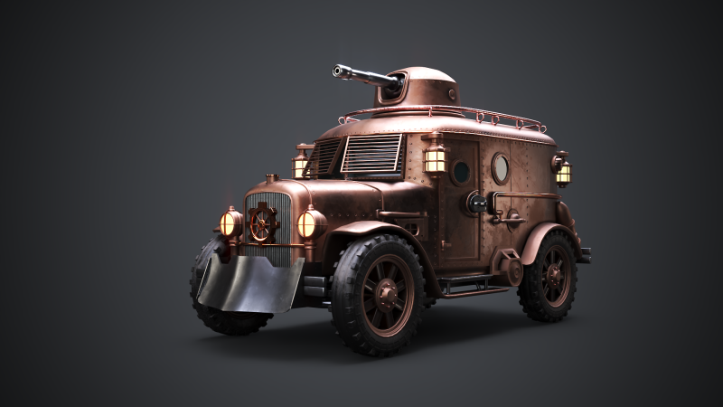Furgone blindato Steampunk Modello 3D .c4d .max .obj .3ds .fbx .stl .blend 
