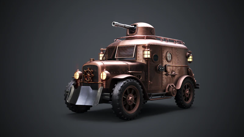 Van Lapis Baja Steampunk - Kendaraan Bertekstur PBR Model 3D .c4d .max .obj .3ds .fbx .stl .blend 