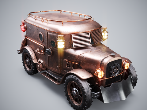 Furgone corazzato Steampunk LOD1 Modello 3D
