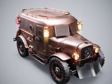 Бронированный фургон в стиле стимпанк LOD1 3D Модель