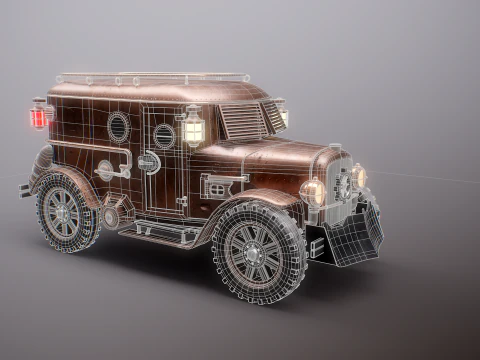 Furgone corazzato Steampunk LOD1 Modello 3D