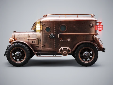 Furgone corazzato Steampunk LOD1 Modello 3D