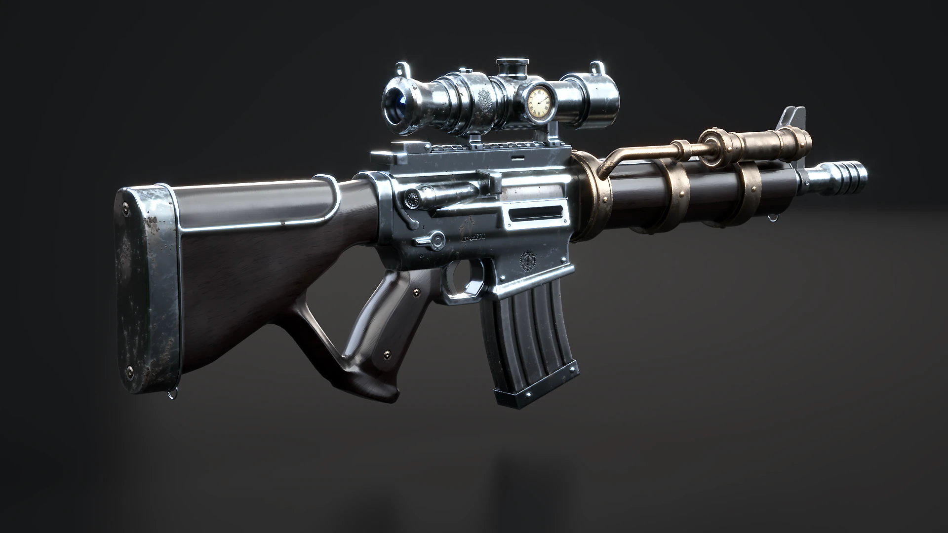 Fucile meccanico Steampunk con texture PBR Modello 3D .c4d .max .obj .3ds .fbx .stl .blend