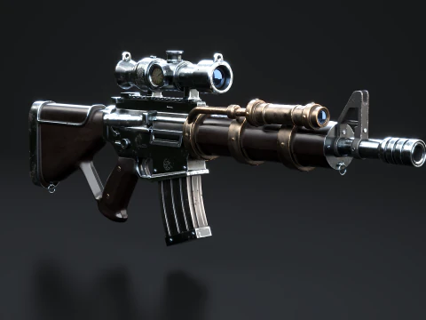Fucile meccanico Steampunk con texture PBR Modello 3D
