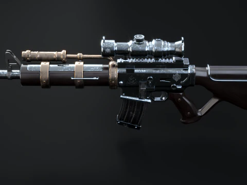 Fucile meccanico Steampunk con texture PBR Modello 3D