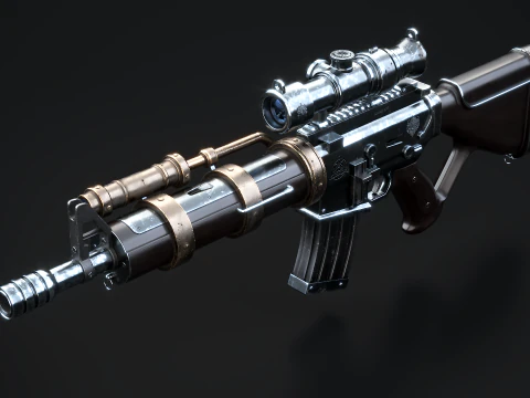 Fucile meccanico Steampunk con texture PBR Modello 3D