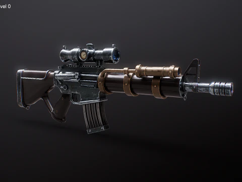 Fucile meccanico Steampunk con texture PBR Modello 3D