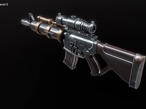 Fucile meccanico Steampunk con texture PBR Modello 3D