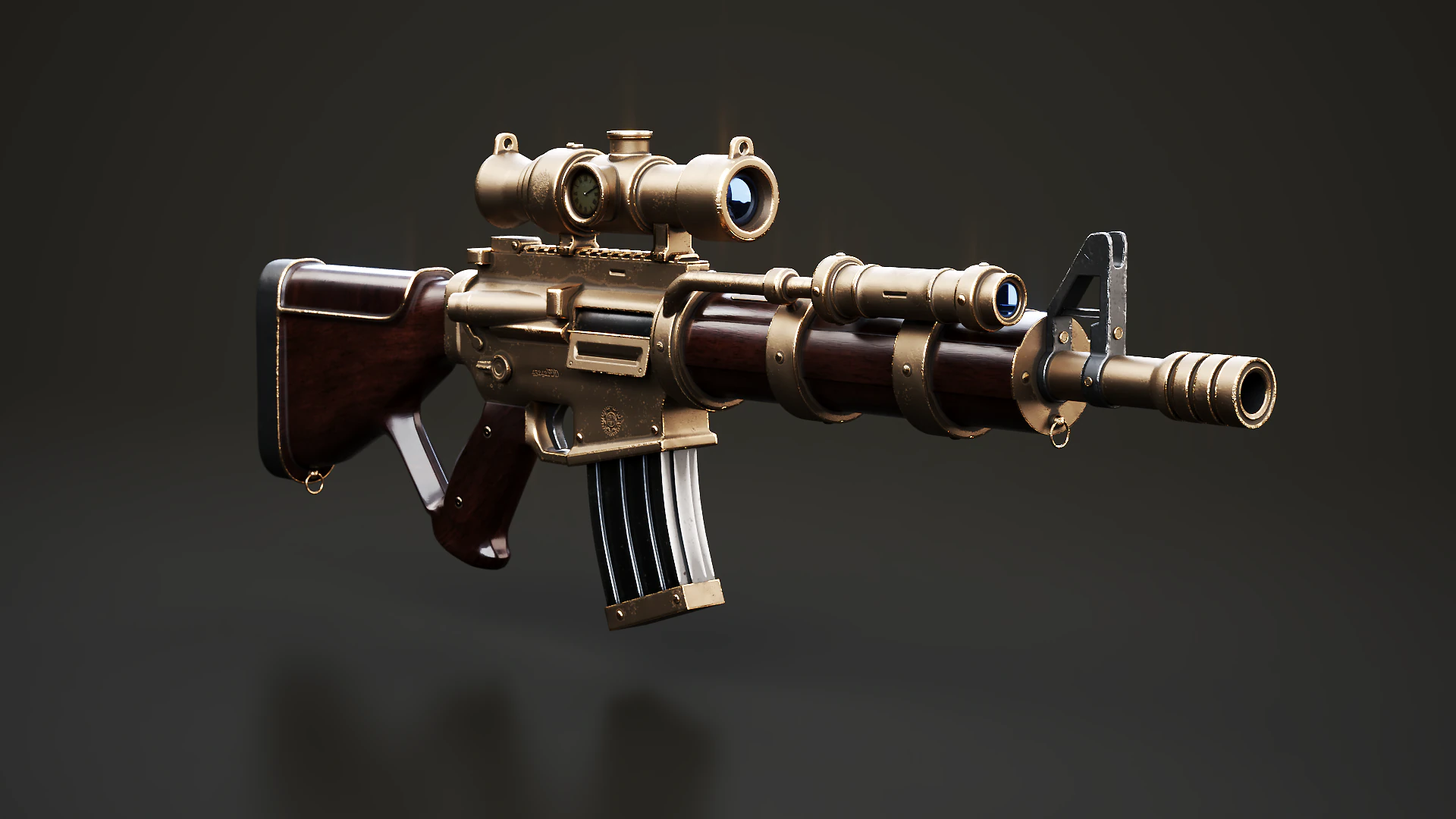 Fucile macchina Steampunk - Modello di arma altamente dettagliato con texture PBR Modello 3D .c4d .max .obj .3ds .fbx .stl .blend