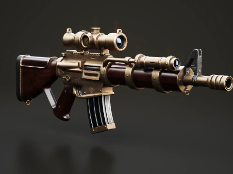 Fucile macchina Steampunk - Modello di arma altamente dettagliato con texture PBR Modello 3D