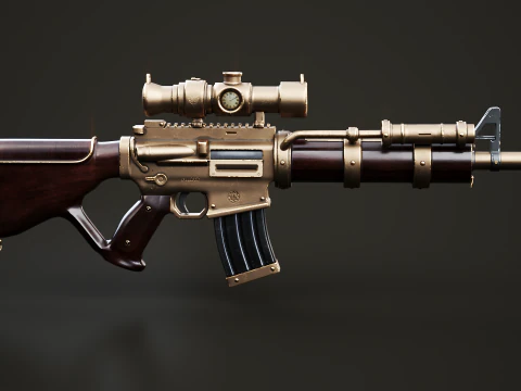 Fucile macchina Steampunk - Modello di arma altamente dettagliato con texture PBR Modello 3D